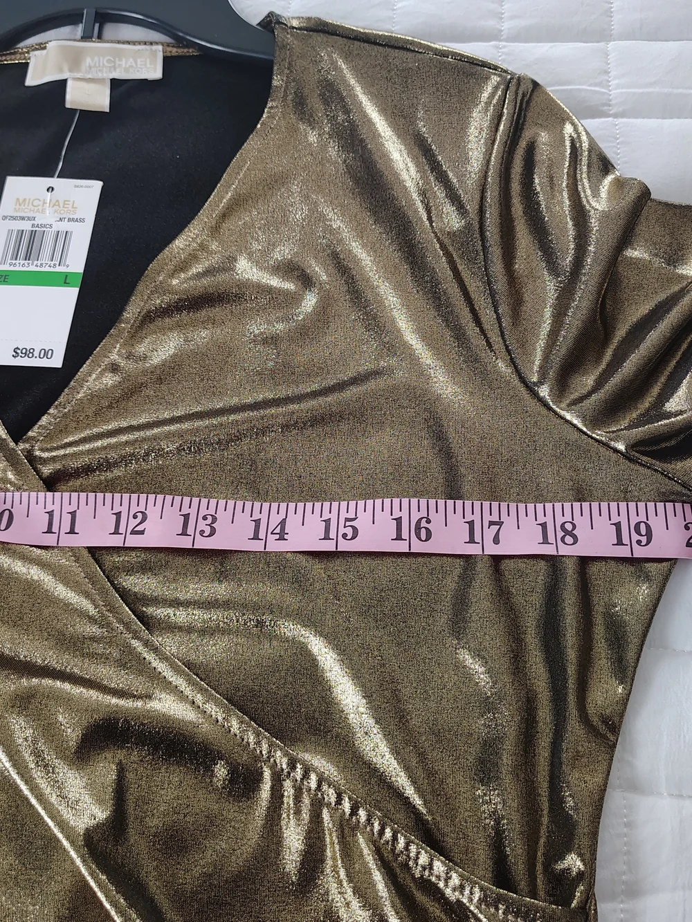 Michael Kors Shiny Metallic Gold Draped Wrap Blouse L
